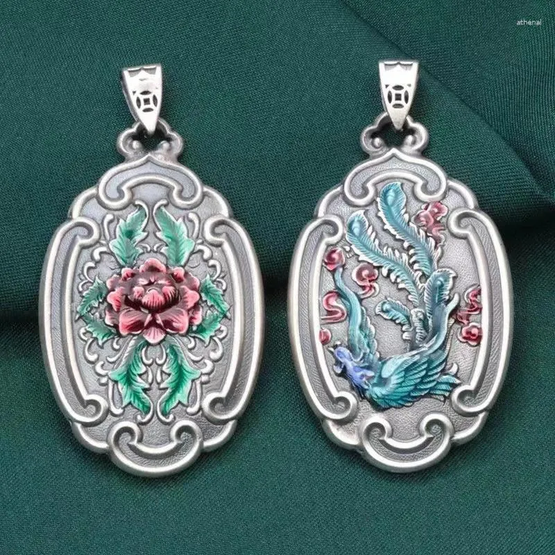 Pendentif Colliers Fo Sterling Argent 9259 Rose Chute Colle Paon Phoenix Vintage Pull Bijoux