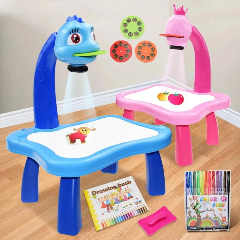 Children Led Projector Art Drawing Table Toys Kids Painting Board Desk Arts Crafts Educational Learning Paint Tools Toy for Girl 240105