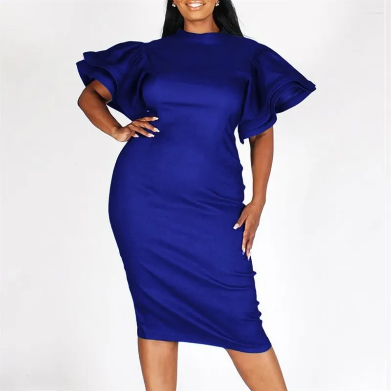 Kadınlar için Etnik Giyim Elbisesi 2024 Düz renkli Parlama Kılıf İnce Bodycon Midi denim ol kot Afrika