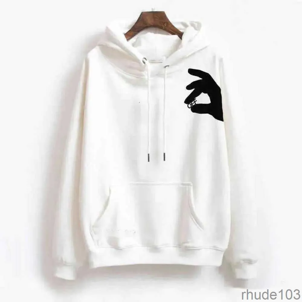 Designer Mens Fashion Hoodies Finger Print Ow Brand Hooded Sweatshirt Oversize Womens Designers Whitees We7U HRNQ QBEA