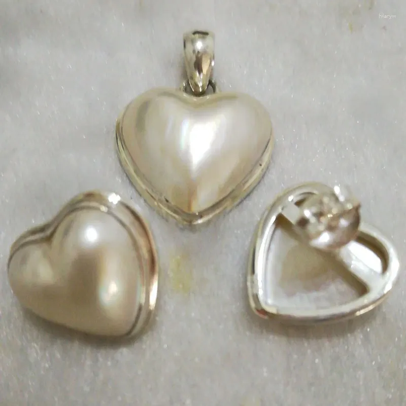 Necklace Earrings Set 16-20mm Natural Heart Shaped White Mabe Pearl 925 Sterling Silver Pendent &Stud Earring Jewelry