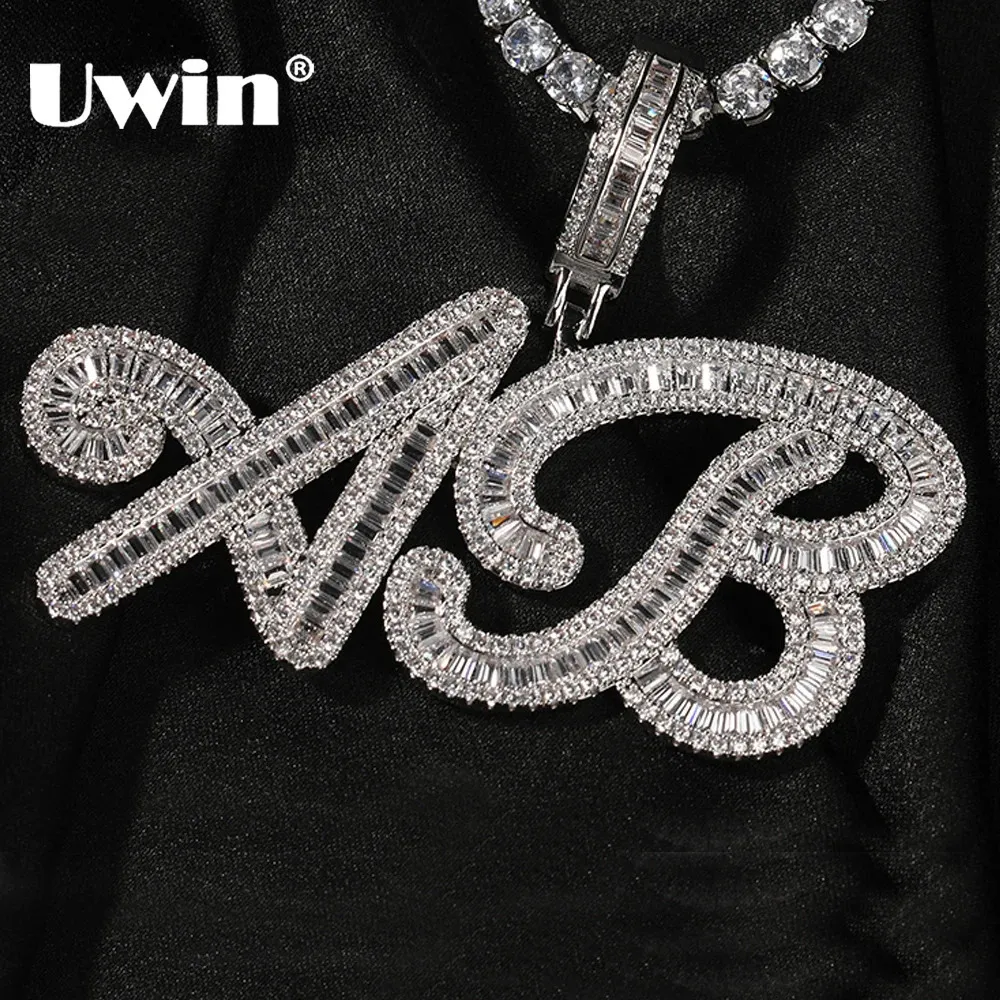 UWIN Collar con nombre Baguettecz sólido personalizado Cadena de cuerda Claridad Bling Diamantes de laboratorio simulados Colgante de rapero helado Joyería de hip hop 240106