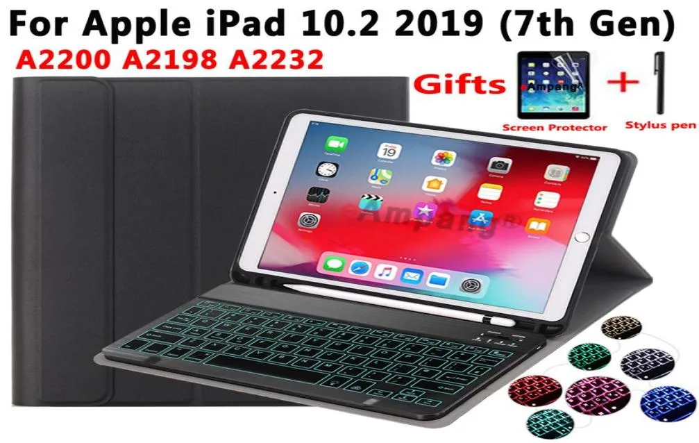 7 Färger Bakgrundsbelyst tangentbordfodral för Apple iPad 102 2019 7 7: e 8: e Generation A2200 A2198 A2232 FALL DATORKLAND265Q4399462