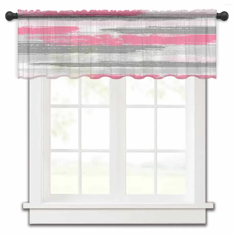 Curtain Geometric Line Paint Brush Pink Gray Kitchen Curtains Tulle Sheer Short Living Room Home Decor Voile Drapes