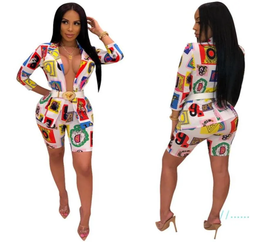 Women Tracksuit Paisley Blazers Shorts Zestaw 34 Rękawowy garnitur wydrukowany płaszcz Kurtka dwuczęściowa tkanina klubowa imprezowa C617041608833