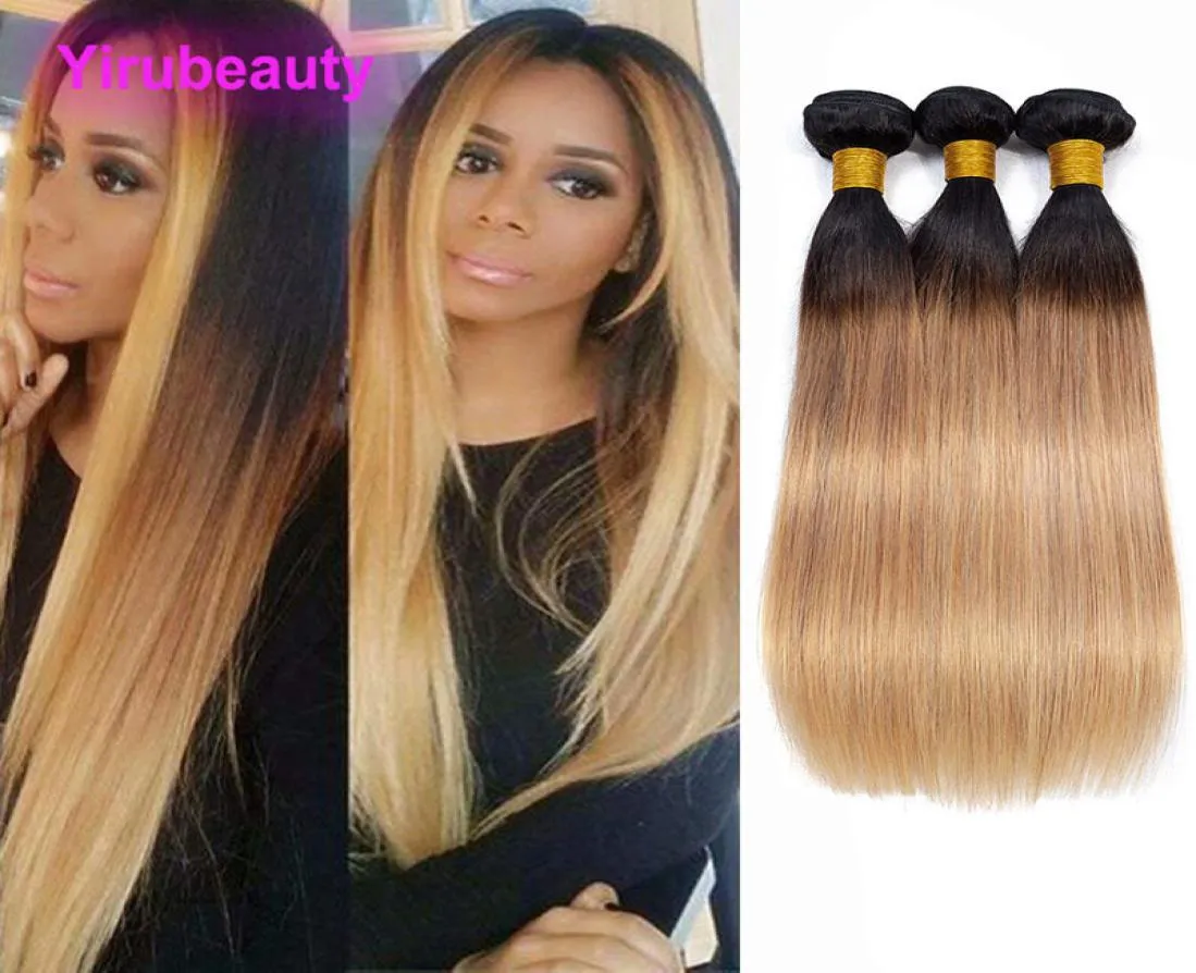 Braziliaanse Maagdelijke Human Hair Extensions 1B27 Zijdeachtige Rechte Drie Bundels Dubbele Inslagen 1B 27 Ombre Kleur 3 Stuks1511287