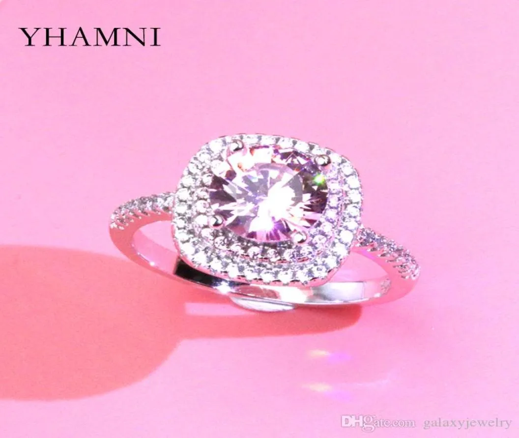 YHAMNI Mode Ronde Roze CZ Steen 925 Sterling Zilveren Ring Voor Vrouwen Luxe Trouwring Fijne Sieraden Doos XJZ33351885506