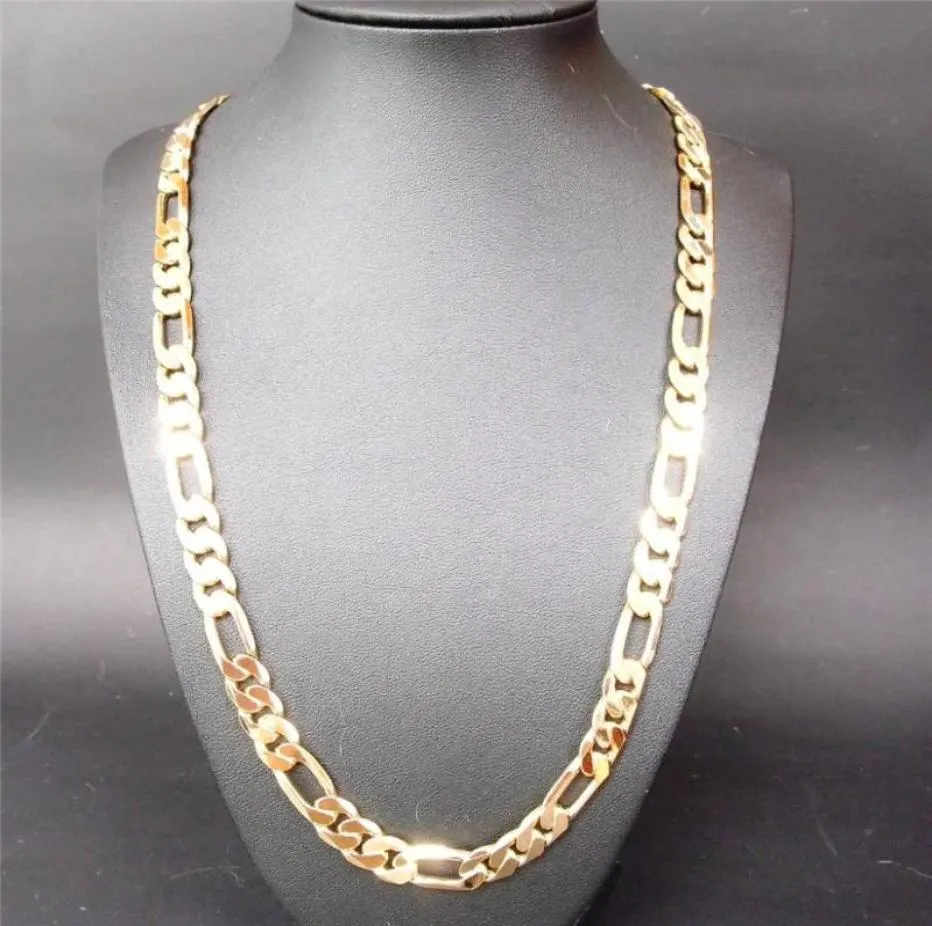Heavy 94g 10mm 18 K Yellow Gold GF Men039s Necklace Curb Chain Jewelry Pendant Necklaces6276821