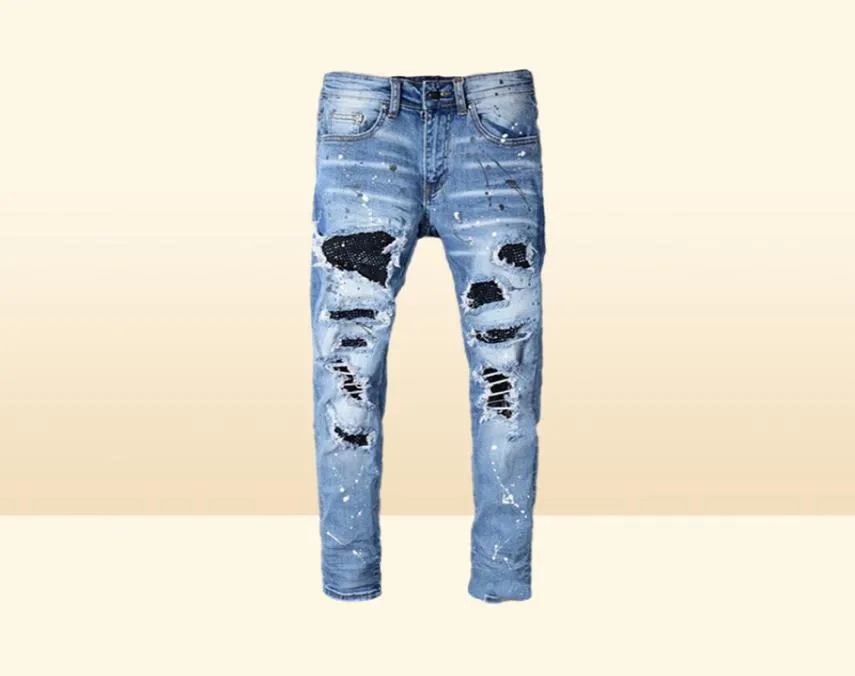 Классические дизайнерские мужские джинсы с принтом и вышивкой, роскошные джинсовые мужские джинсы с дырками для мотоциклов039s, модная уличная одежда, мужские дизайнерские брюки8103736