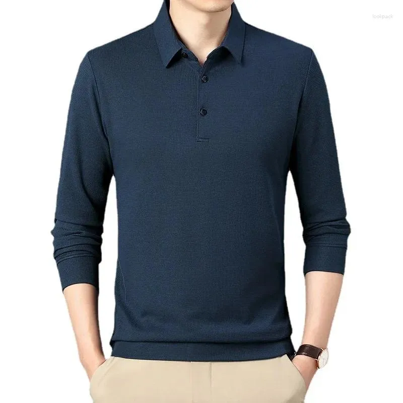 Homens camisetas Coreano outono e inverno homens de mangas compridas moda cor sólida t-shirt tendência casual desgaste lapela camisa polo logotipo personalizado