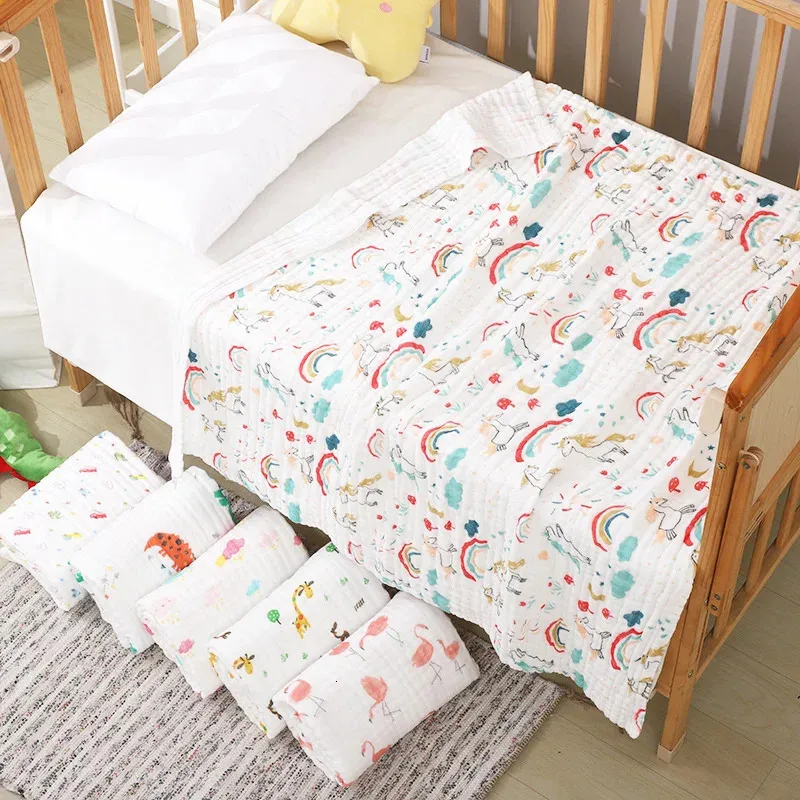 Swaddling Born Gauze 소프트 담요 솔리드 침구 세트면 퀼트 6 층 110x110cm 베이비 타월 240106