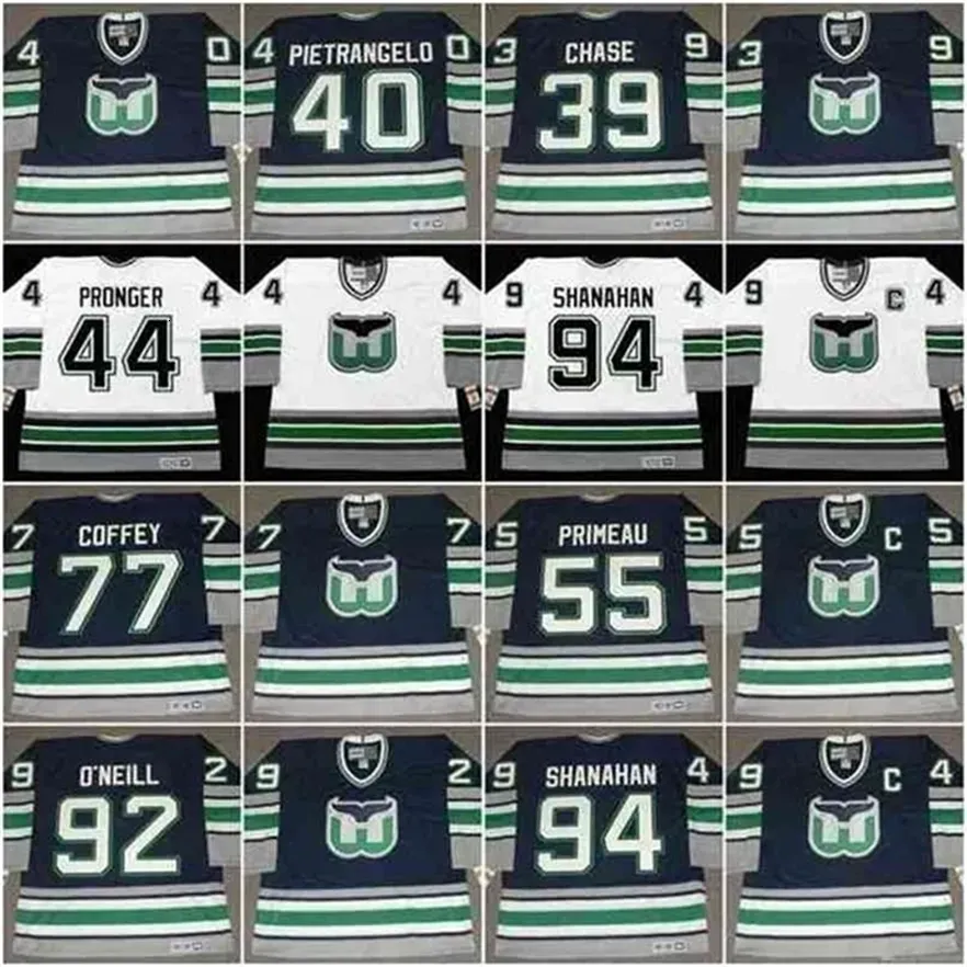 MTHR WHALERS Jersey 27 Jeff Brown 1995 39 Kelly Chase 40 Frank Pietrangelo 44 Chris Pronger Vintage Hockey Jerseys