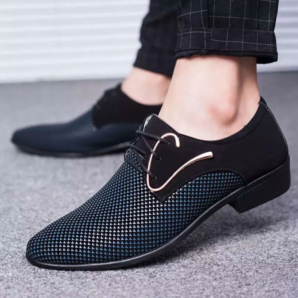 Men Shoes Elegant Men's Business Dress Pointy Plaid Black Breathable Formal Wedding Basic Mens Leather Concise 2023 Loafers Shoe