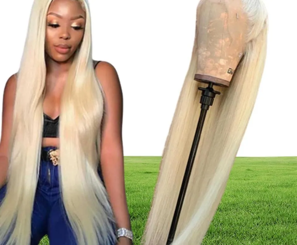 613 Kanten Frontale Pruik Echt haar Rechte Kanten Voorkant Pruiken Body Wave Blonde Pruik 30 inch(es) T-deel Transparant Lijmloze pruik voor vrouwen S07432065