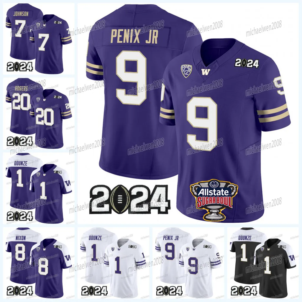 2024 Playoff Sugar Bowl Washington Huskies Jersey NCAA College Michael Penix Jr. Rome Odunze Jalen McMillan Will Nixon Edefuan Ulofoshio Bernard Custom