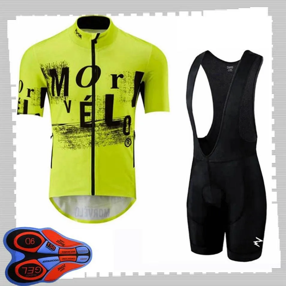 프로 팀 Morvelo Cycling Short Sleeves Jersey Bib Shorts 세트 남성 여름 통기성 도로 자전거 의류 MTB 자전거 복장 Spor213c