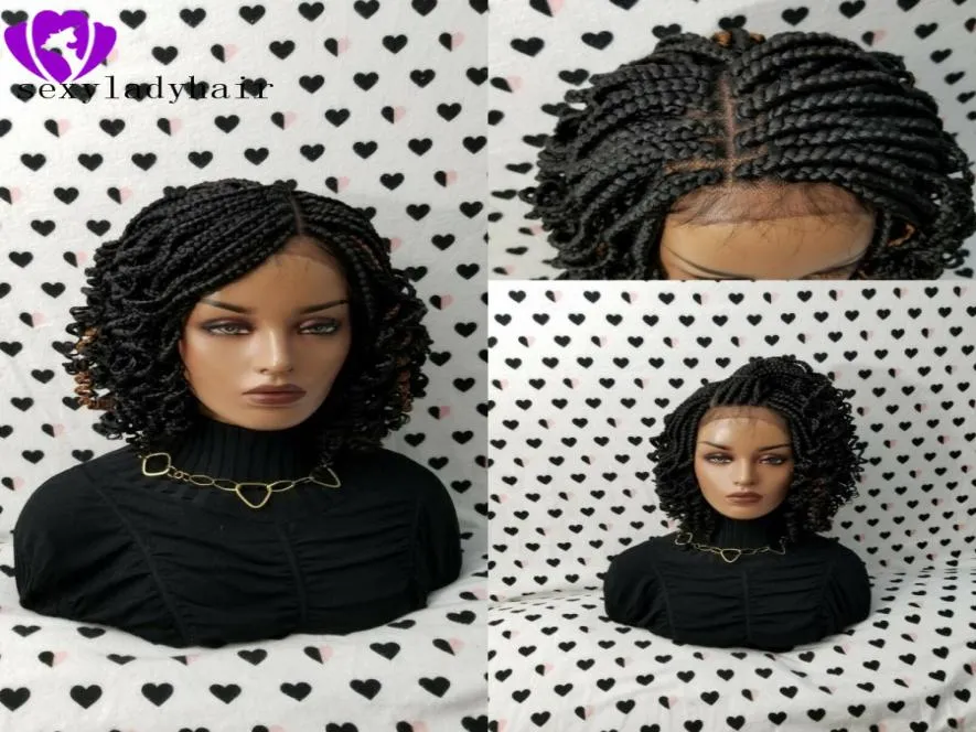 2020新しいレースの正面短い編組された黒人女性のための合成レースフロントブレードウィッグウィグ巻き毛の髪の毛1562931