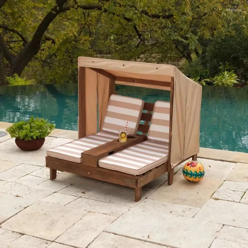 KidKraft Wooden Outdoor Double Chaise Lounge With Cup Holders Espresso Finish From Zhangjiee 111.51 DHgate.Com