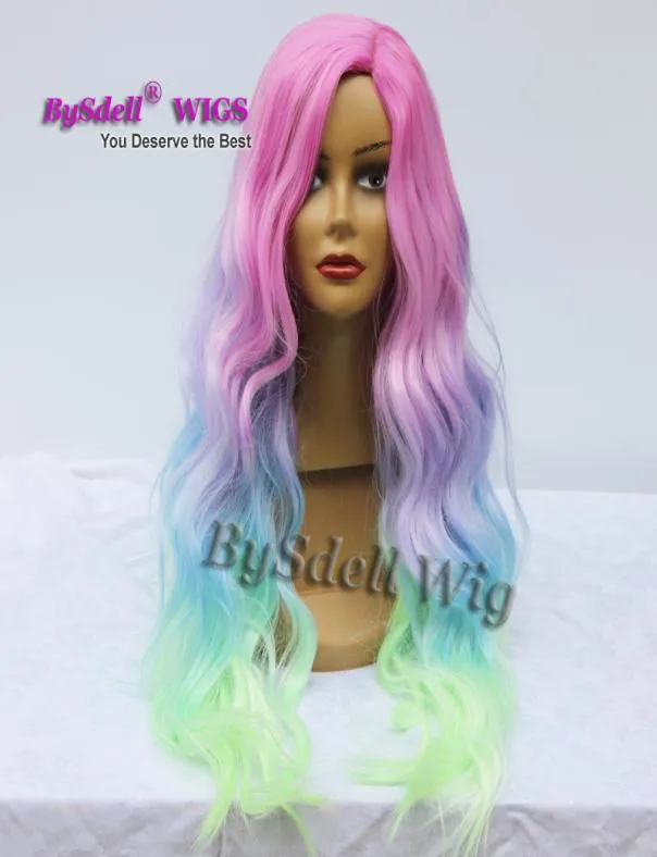 Colorful Mermaid Unicorn Hair Wig Synthetic Black Chyna Side Part Saclp Wig Halloween Patel Color Hair Cosplay Party Wigs7926561