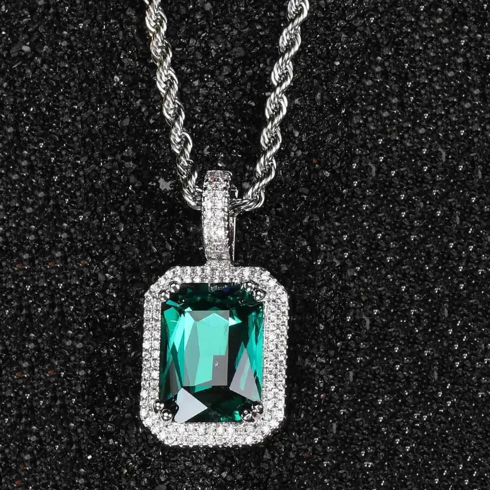 HOYON Square Emerald Stone Solid Ruby Sapphire Zircon Pendant NO Chain for Women Men Necklace Trendy Colored Gem Fine Jewelry 240105