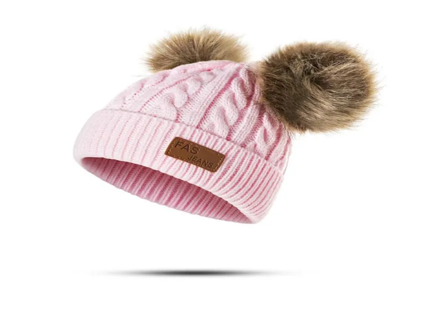 Новая зимняя шапка для мальчиков и девочек, вязаные шапочки, толстая детская милая шапочка с волосами, теплая шапка для малышей с помпонами для мальчиков и девочек, теплая шапка от amaz9148394