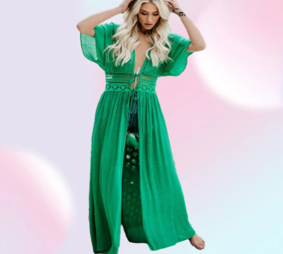 2019 Kobiety Maxi Dress Beach Bikini Cover Up Long Dress Boho Szybźnie latem V Neck7655599