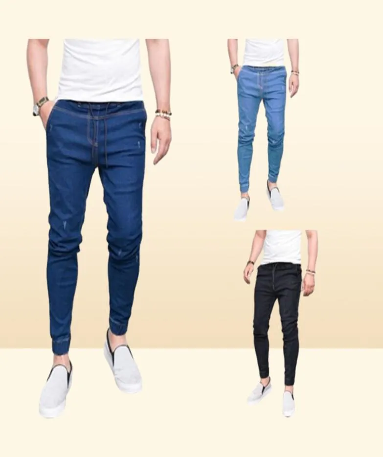 Jeans pour hommes cordon mince crayon pantalon hommes Streetwear pleine longueur pantalon Biker Jeans mâle mode pantalon 7131351