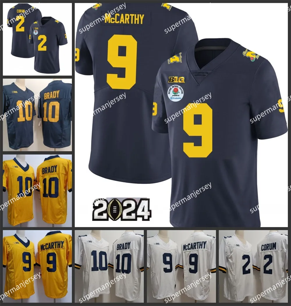 Camisa de futebol de Michigan "J.J. Mccarthy" 2024 ROSE Bowl ''Tom Brady ''Aidan Hutchinson''Blake Corum'' Jersey Michigan Wolverines