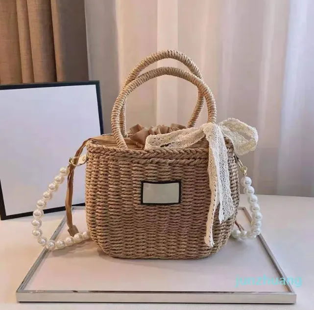 Designer- women Bag Classic wild classic straw woven vegetable basket bags retro pearl messenger shoulder handbags