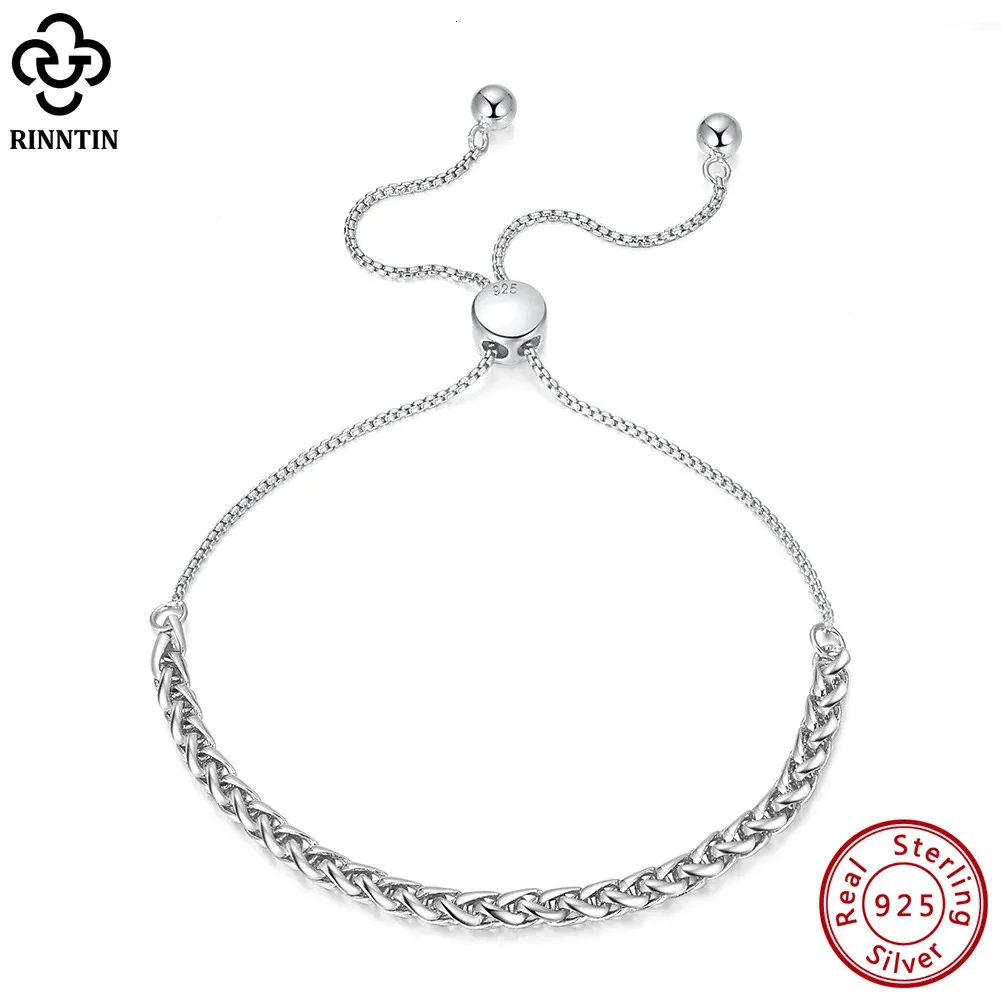 Rinntin 925 Sterling Silber Italienisches handgefertigtes, verstellbares Chopin-Kettenarmband für Damenmode, feiner Schmuck SB126 240105