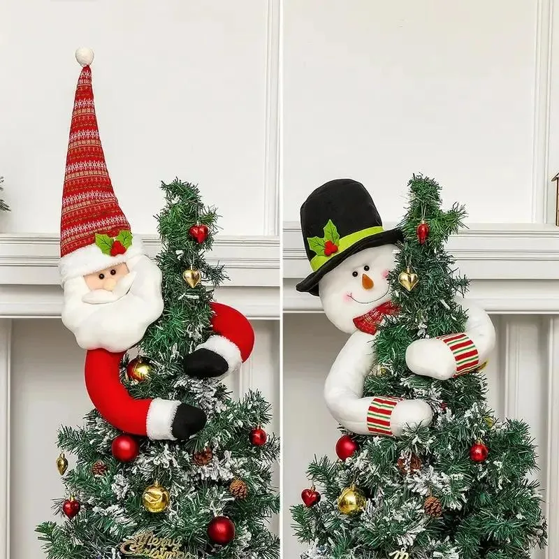 Benodigdheden 1 st Kerstboom Topper Decoraties Grote Pluche Kerstman Sneeuwpoppen Elanden Hoofd Hugger Ornamenten Met Hoed Sjaal Poseable Armen Kerstmis