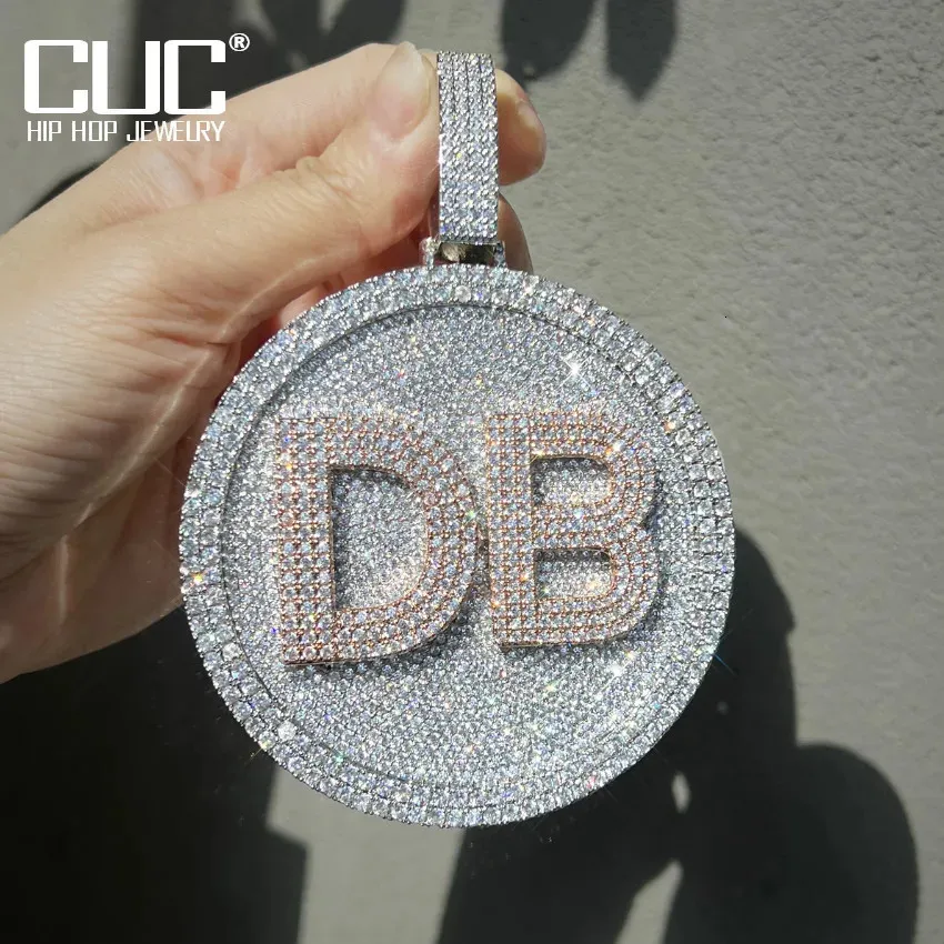 CUC personnalisé disque lettre nom pendentifs pour hommes HipHop Rock collier chaîne dos creux Micro pavé Zircon personnalisé bijoux 240106