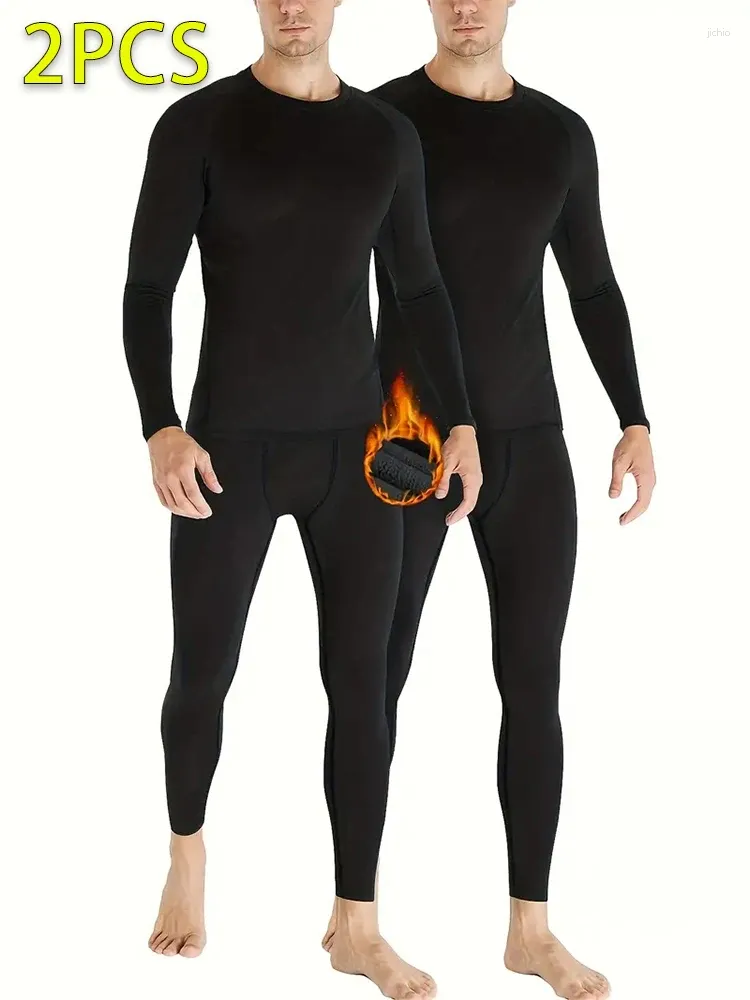 Мужское термобелье, 2 пары компрессионного костюма, флисовый теплый дышащий удобный базовый слой для фитнеса, топ с длинными рукавами и леггинсы для бега
