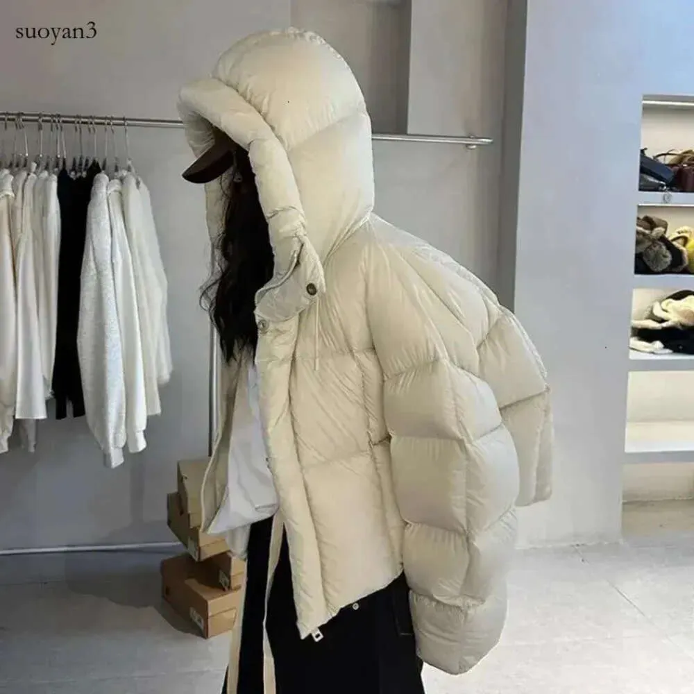 Vinter 90% White Duck Down Jacka Women Short Korean Fashion Hooded Thick Warm Parkas Loose Overized Puffer Coat Outwear 240105