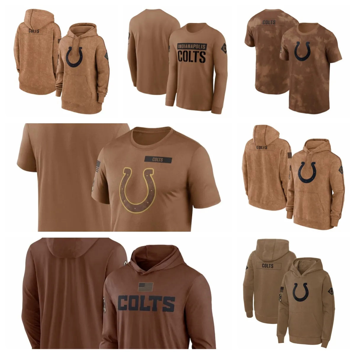 T-Shirt Indianapolis''Colts''Brown Men Women Youth 2023 Salute To Service Club Pullover Hoodie