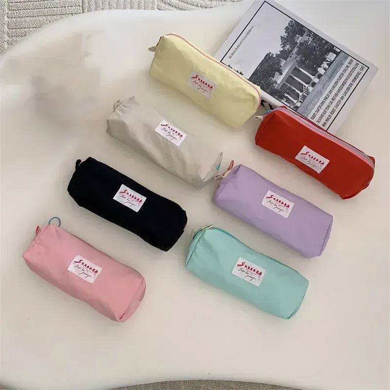 Solid Color Pencil Pouch Pen Bag With Zipper Organizer Bags For Girls Boys Teens Women Office Student Makeup Kosmetiska väskor