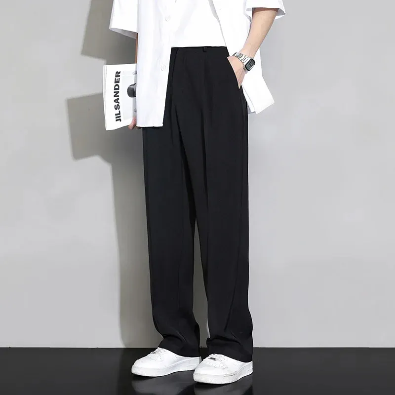 Cinessd Men's Casual Loose Straight Suit Pants Button Elastic Waist Korea Byxor Minimal Design Plus Size 4XL 2023 240105