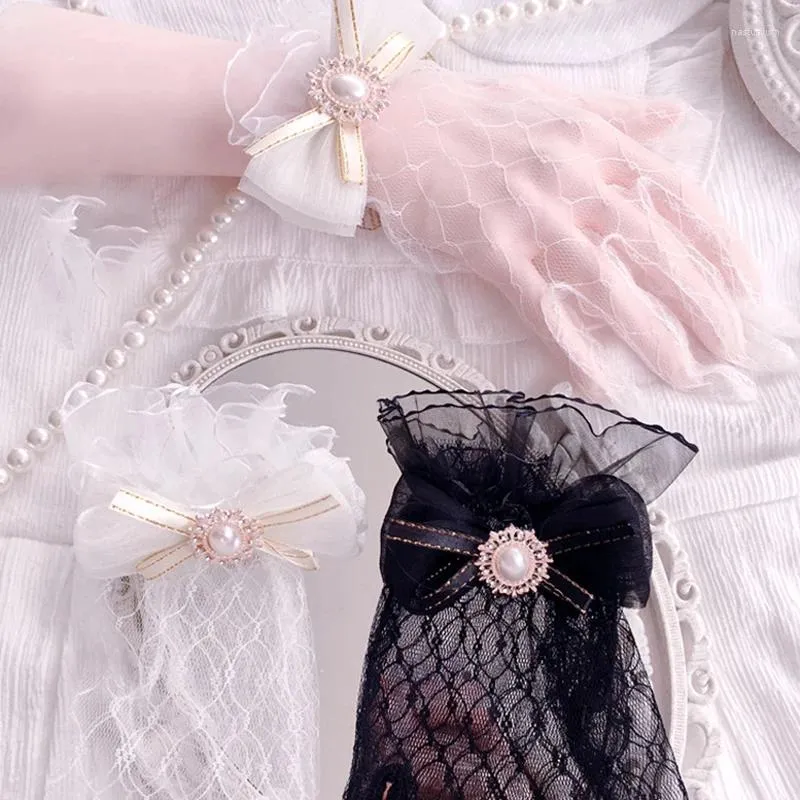 Береты, модные свадебные перчатки принцессы для девочек, кружевные вечерние детские праздничные аксессуары с бантом на день рождения