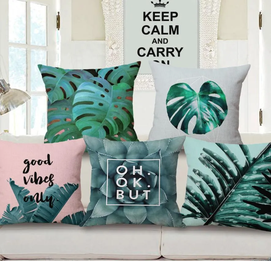 tropical plantas cushion cover green foliage throw pillow case for sofa couch cactus almofada palm leaves cojines home decor6896854