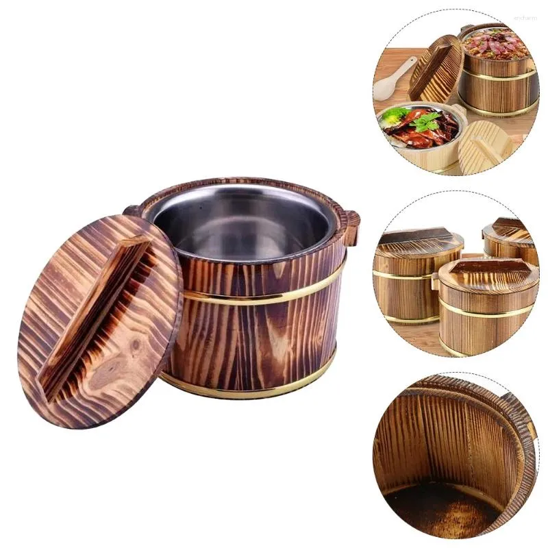 Dinnerware Sets Hangiri Japanese Sashimi Rice Bowl Sushi Oke Mixing Tub With Lid Wooden Bucket Serving For