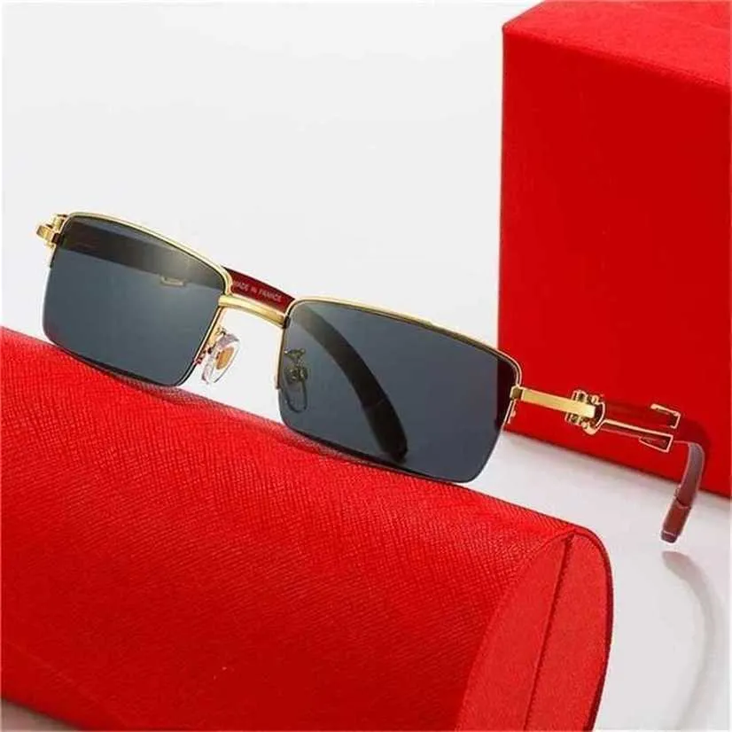 26% OFF Lunettes de soleil nouveaux hommes et femmes de type de travail jambe en bois demi-monture maille rouge métal tendance de la mode personnalité lunettes platesKajia New