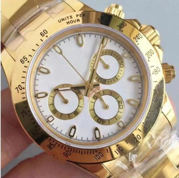 Luxury Watch rostfritt stål armband armbandsur Vit urtavla 116520 7750 Automatisk kronograf vattenbeständiga män klockor mäns klockor