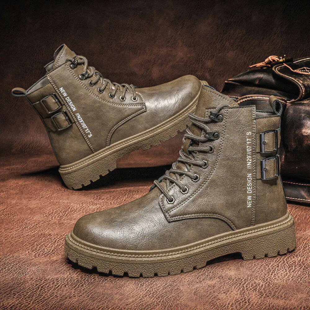Retro mode läder fotled för bekväma plattformar arbetsstövlar snörning med hög topp casual skor män botines hombre