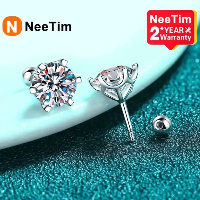 Boucles d'oreilles Neetim 8mm 2 Carat Moissanite boucles d'oreilles pour femmes filetage boucles d'oreilles en argent Sterling bijoux fins passer Test de diamant