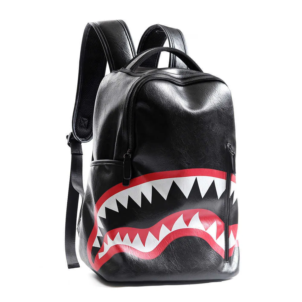 Mäns ryggsäck rese väska modegitter ryggsäck student skolväska stor kapacitet hajväska trend man