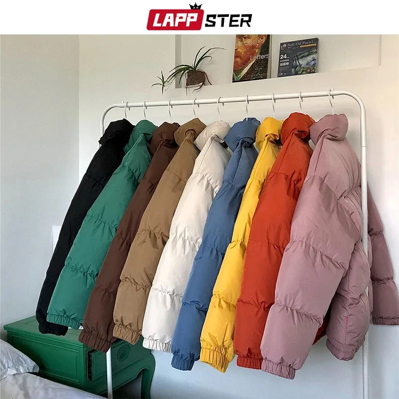 Lappster Men Harajuku kolorowy bąbelkowy płaszcz zimowy kurtka męska streetwear hip hop parka koreańskie czarne ubrania klejek 240106