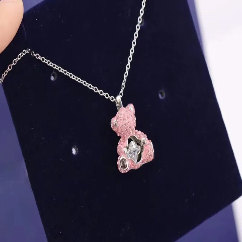 Swarovskis Necklace Designer Jewels Original Quality Cute Full Diamond Teddy Bear for Women Swallow Elements Crystal Collar Chain with Box