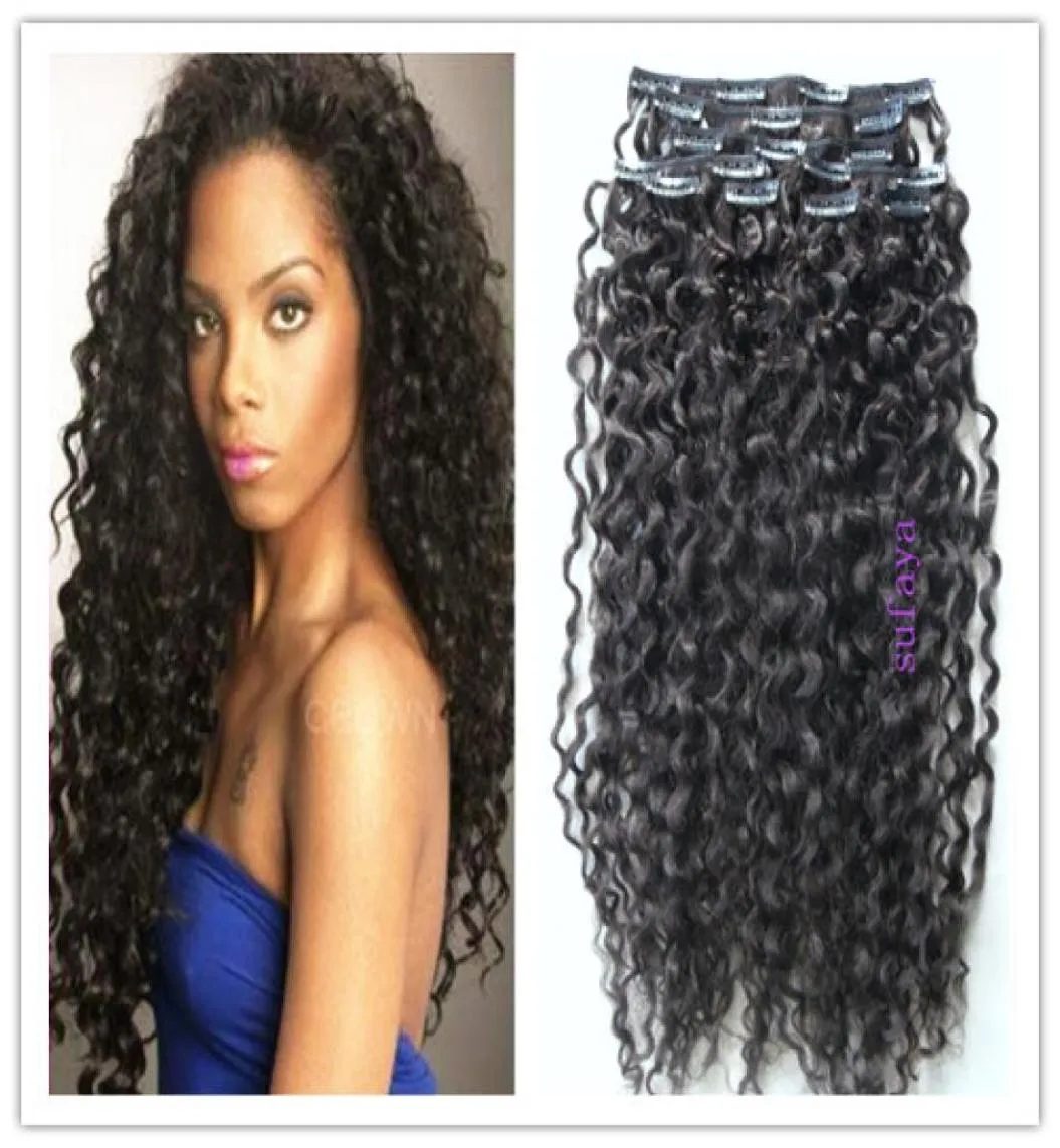 new style Mongolian human curly hair weft clip in hair extensions unprocessed curly natural black color human extensions can be dy4305284