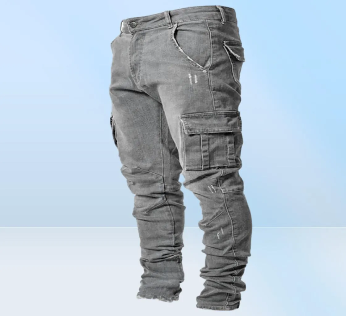 Gestapelde Denim Jeans Heren Mode Magere Mannen Pocket Potlood Broek Jeans Mannelijke Denim Broek Ropa Hombre Casual Denim Hip Hop Broek9299360