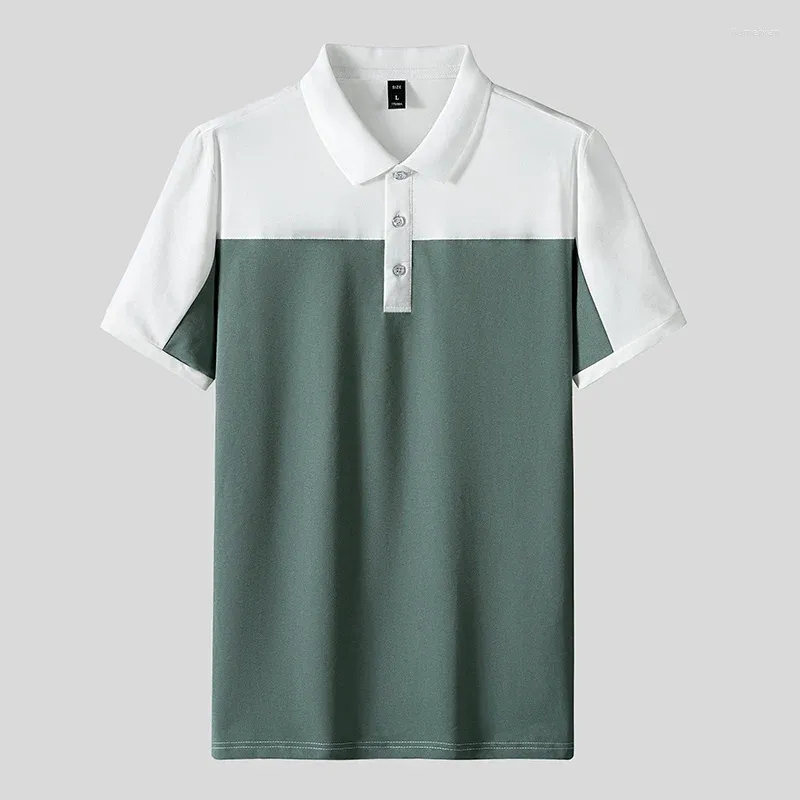 Herren-Poloshirts, Polo-T-Shirt für Herren, Hemd aus Baumwolle, Business-Oberteile, Herren-Patchwork-Hemden, kurzärmelige Kleidung, Eisseide, modisch
